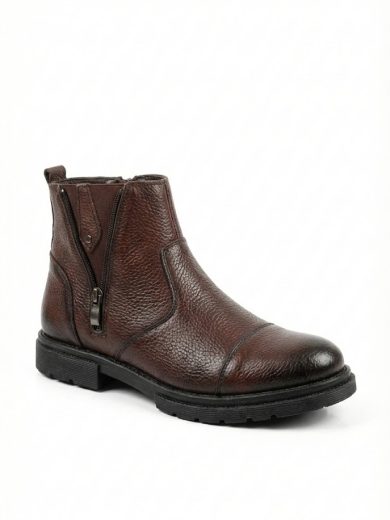 Kürklü İç Yapılı Kahverengi İçten Topuklu Erkek Botu