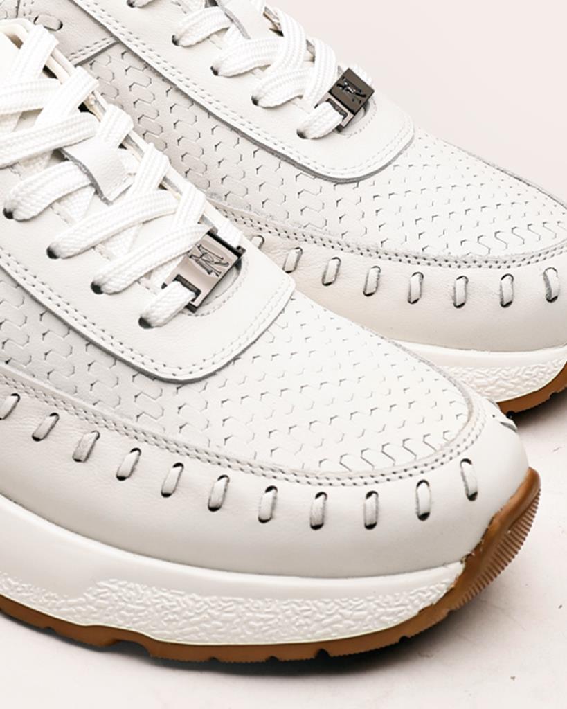 +7 cm Gizli Topuklu Beyaz Dokuma Detaylı Sneaker - Görsel 4