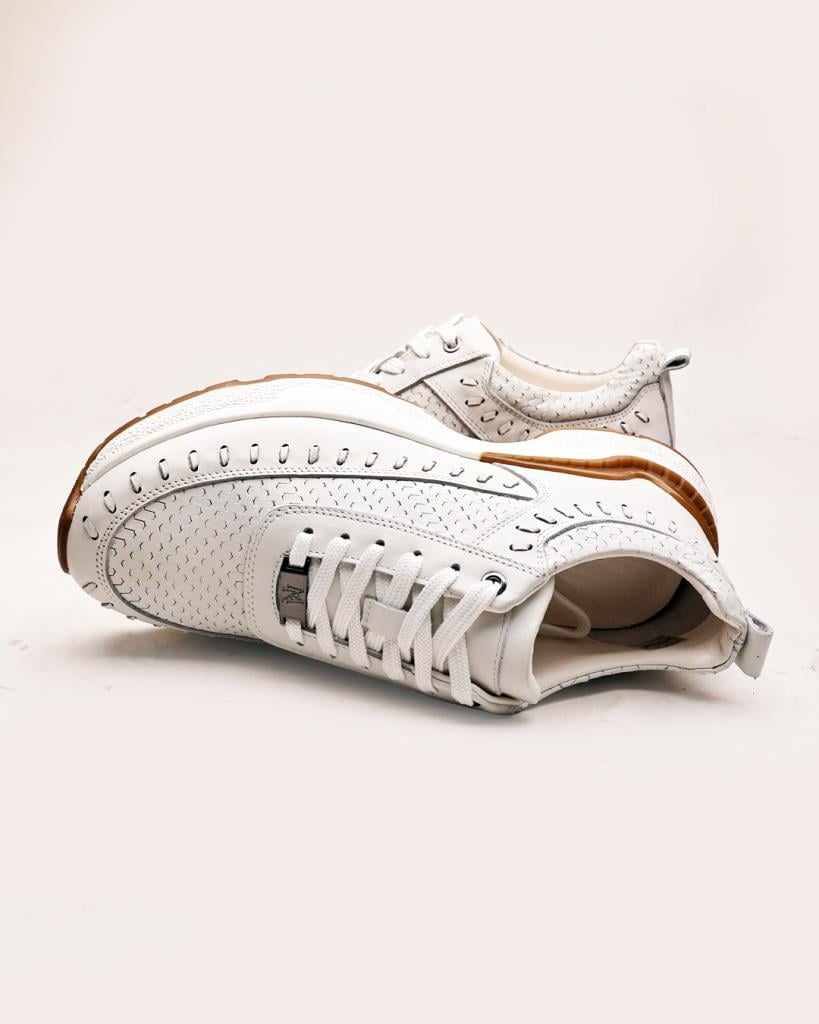 +7 cm Gizli Topuklu Beyaz Dokuma Detaylı Sneaker - Görsel 7