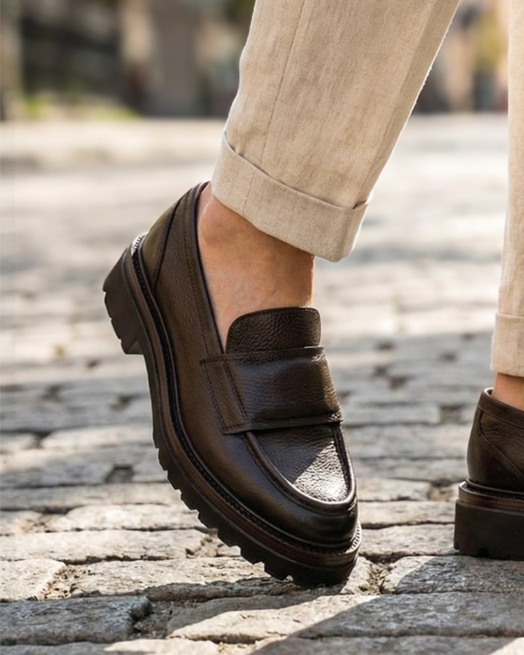 Loafer Tarzı Kalın Tabanlı Kahverengi Boy Uzatıcı Model - Görsel 2