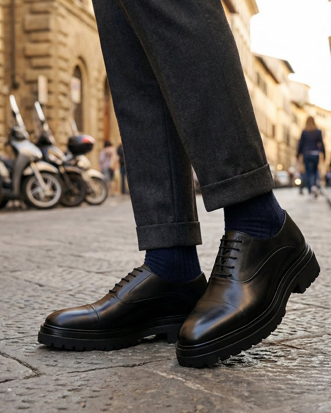 Bağcıklı Siyah Deri Boy Uzatan Klasik Ayakkabı