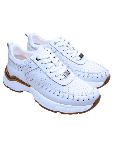 +7 cm Gizli Topuklu Beyaz Sneaker