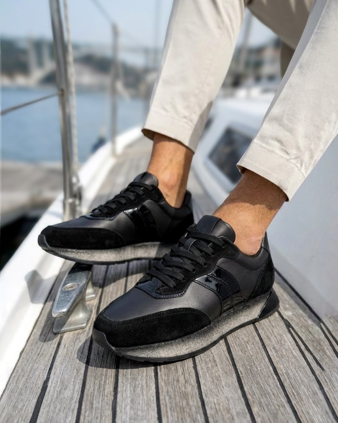 Siyah Deri Boy Uzatan Erkek Sneaker – 5/7/9 cm Gizli Topuklu El Yapımı Ayakkabı - Görsel 8