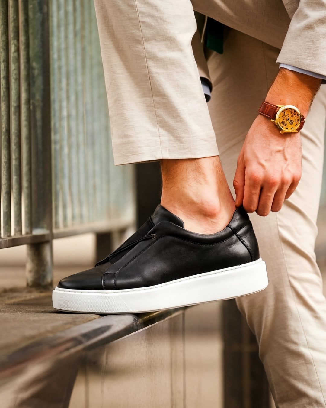 Vento Siyah Deri Boy Uzatan Erkek Sneaker Ayakkabı - Görsel 3