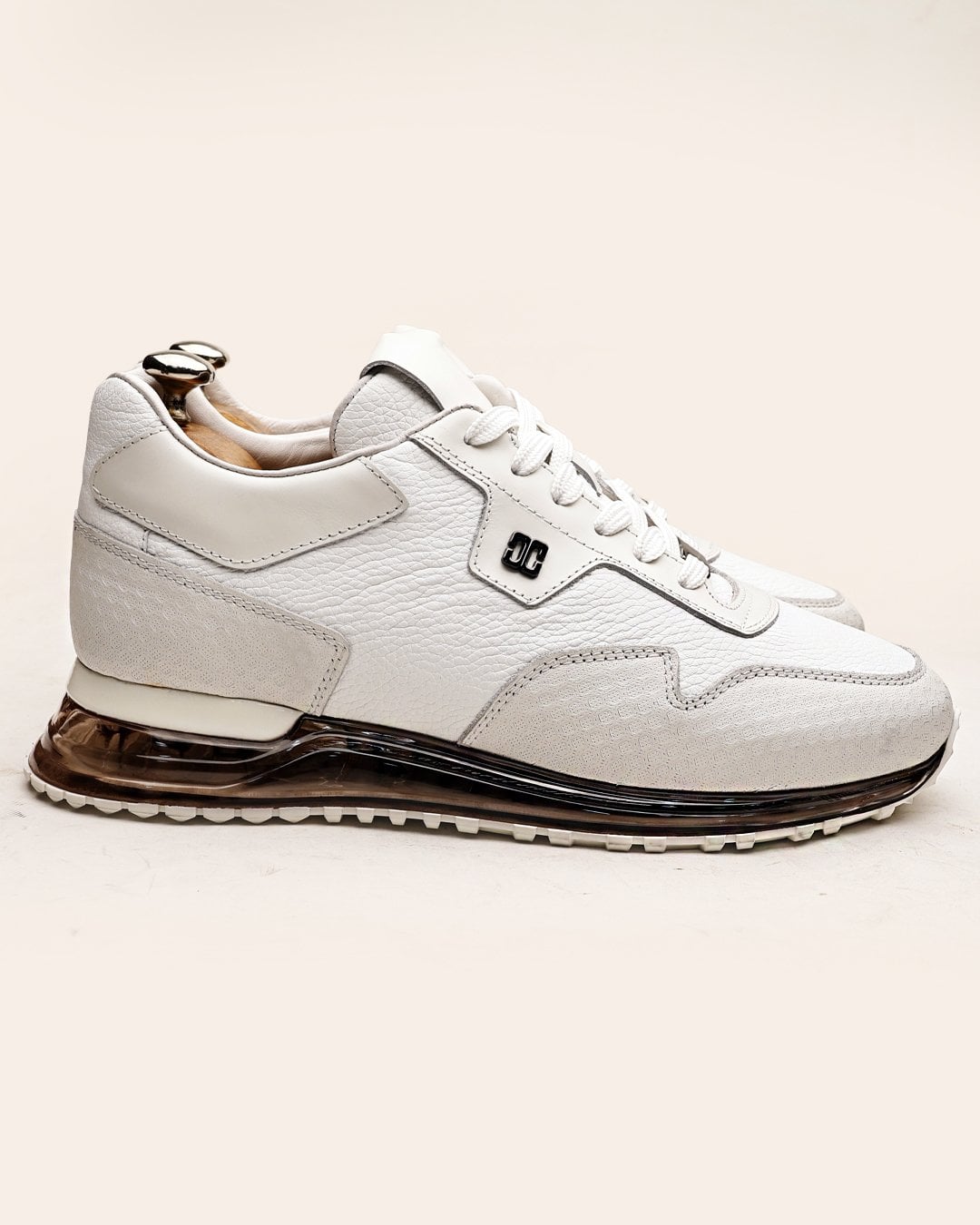 Beyaz Hakiki Deri Boy Uzatan Erkek Sneaker – El Yapımı 5 / 7 / 9 CM Gizli Topuklu Ayakkabı - Görsel 4