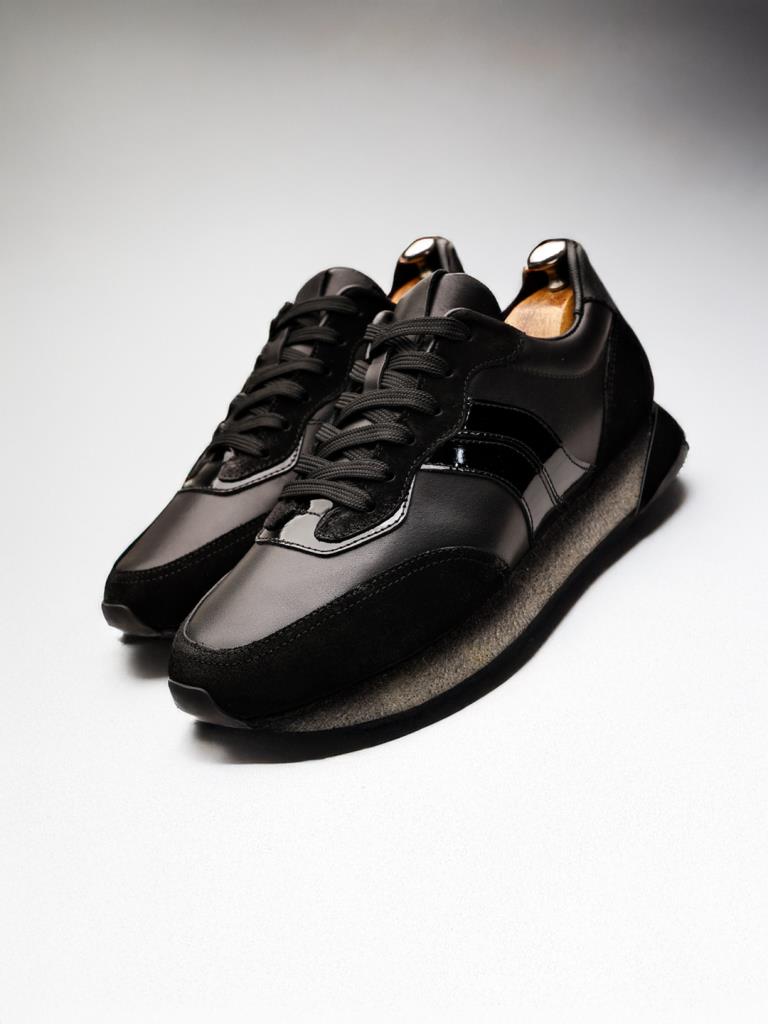 Siyah Deri Boy Uzatan Erkek Sneaker – 5/7/9 cm Gizli Topuklu El Yapımı Ayakkabı - Görsel 4