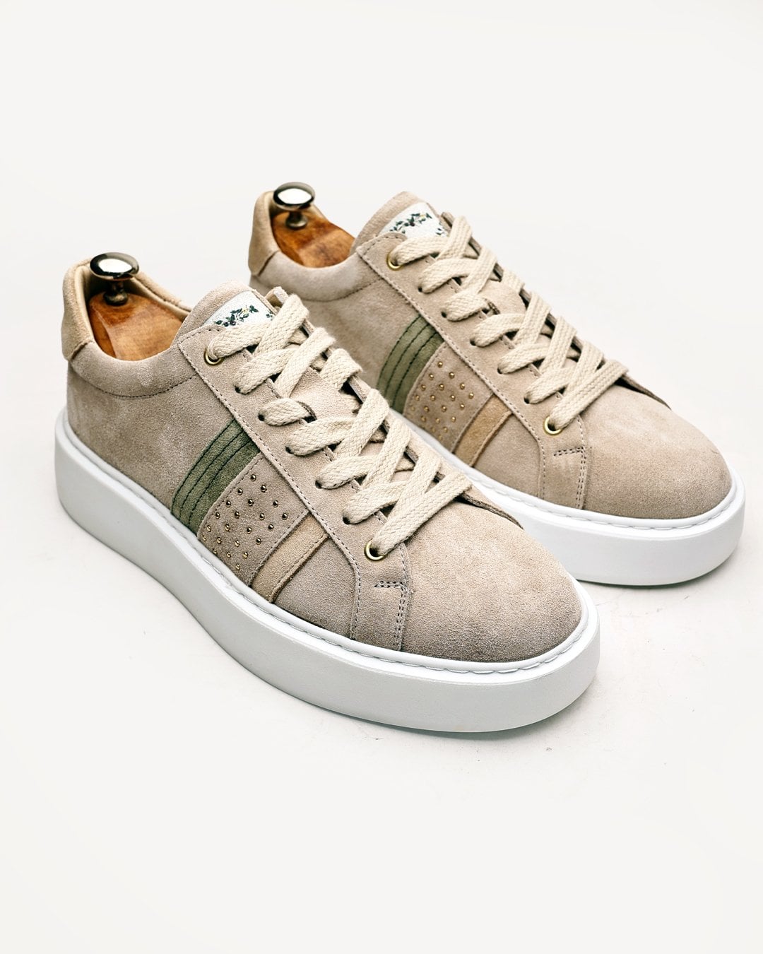 El Yapımı Bej Hakiki Deri Boy Uzatan Erkek Sneaker - Görsel 2