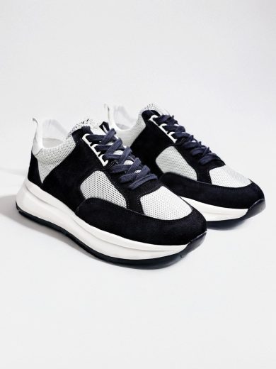 Siyah Beyaz Boy Uzatan Erkek Sneaker Hakiki Deri Gizli Topuklu Spor Ayakkabı
