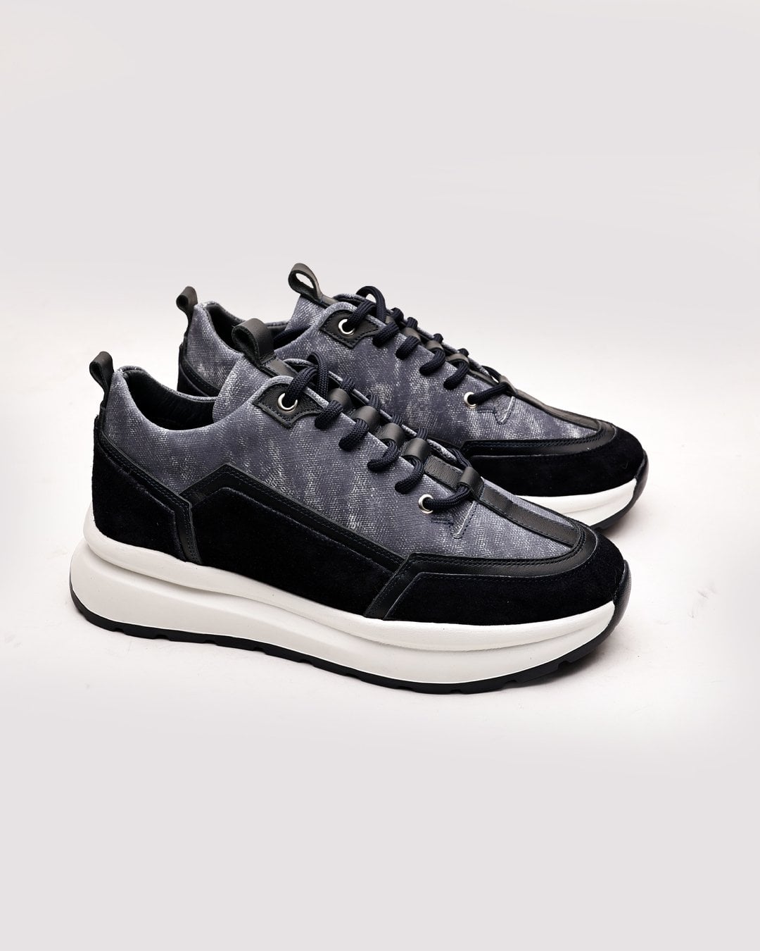 Siyah Gri Hakiki Deri Boy Uzatan Erkek Sneaker Ayakkabı