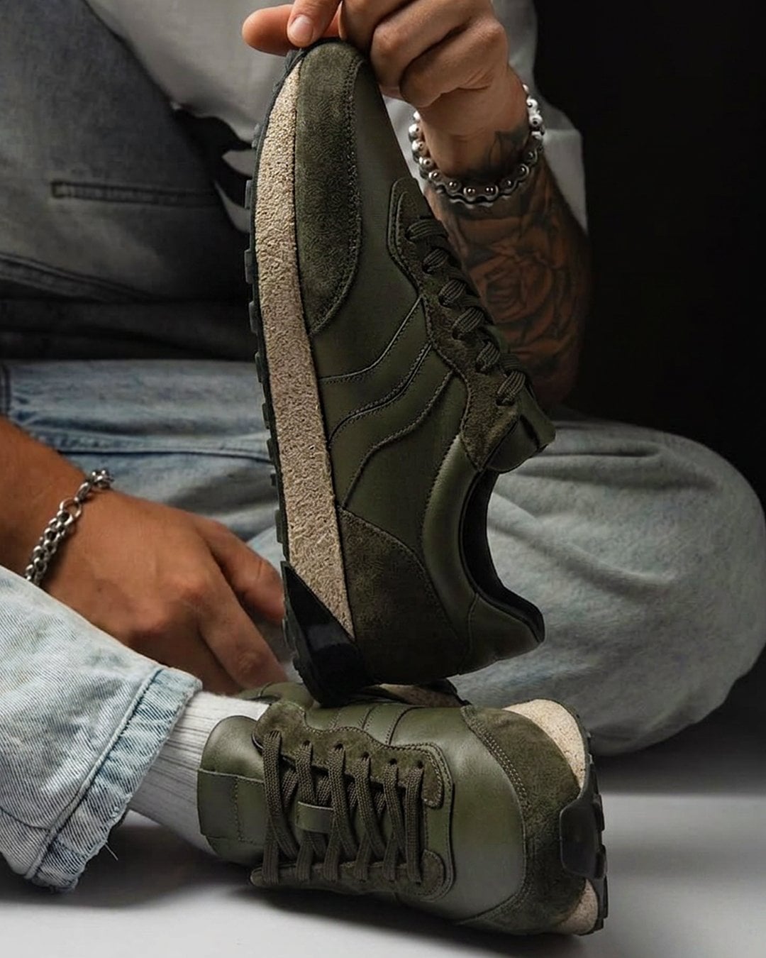 Haki Deri Boy Uzatan Erkek Sneaker Ayakkabı - Görsel 7