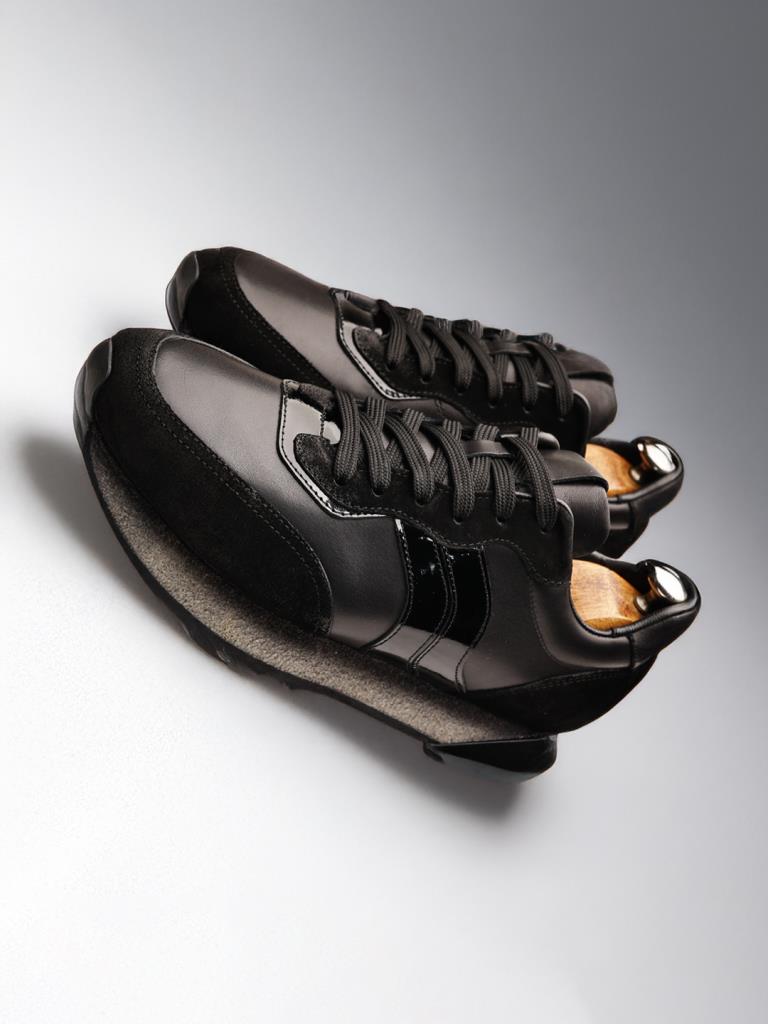 Siyah Deri Boy Uzatan Erkek Sneaker – 5/7/9 cm Gizli Topuklu El Yapımı Ayakkabı - Görsel 5