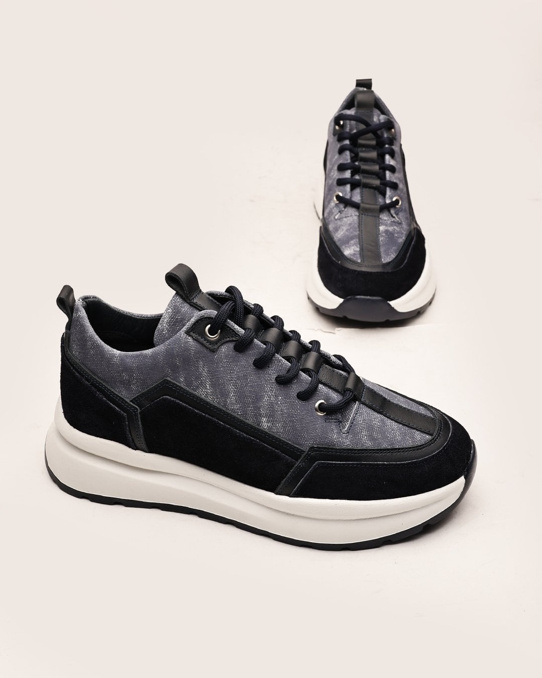 Siyah Gri Hakiki Deri Boy Uzatan Erkek Sneaker Ayakkabı - Görsel 4