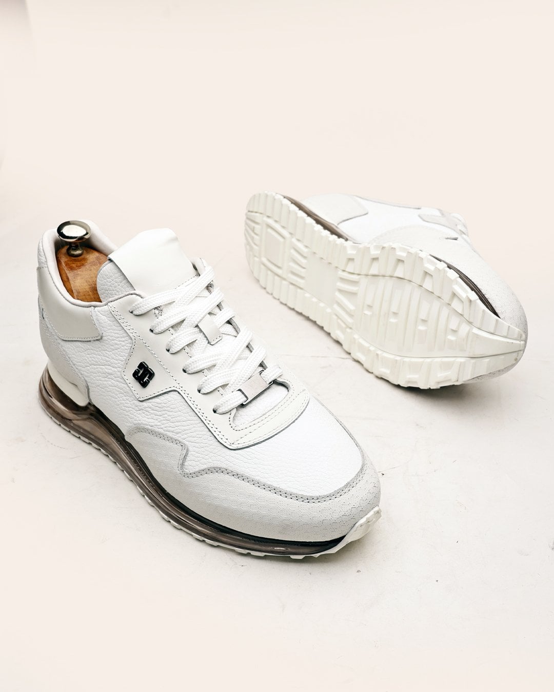 Beyaz Hakiki Deri Boy Uzatan Erkek Sneaker – El Yapımı 5 / 7 / 9 CM Gizli Topuklu Ayakkabı - Görsel 7