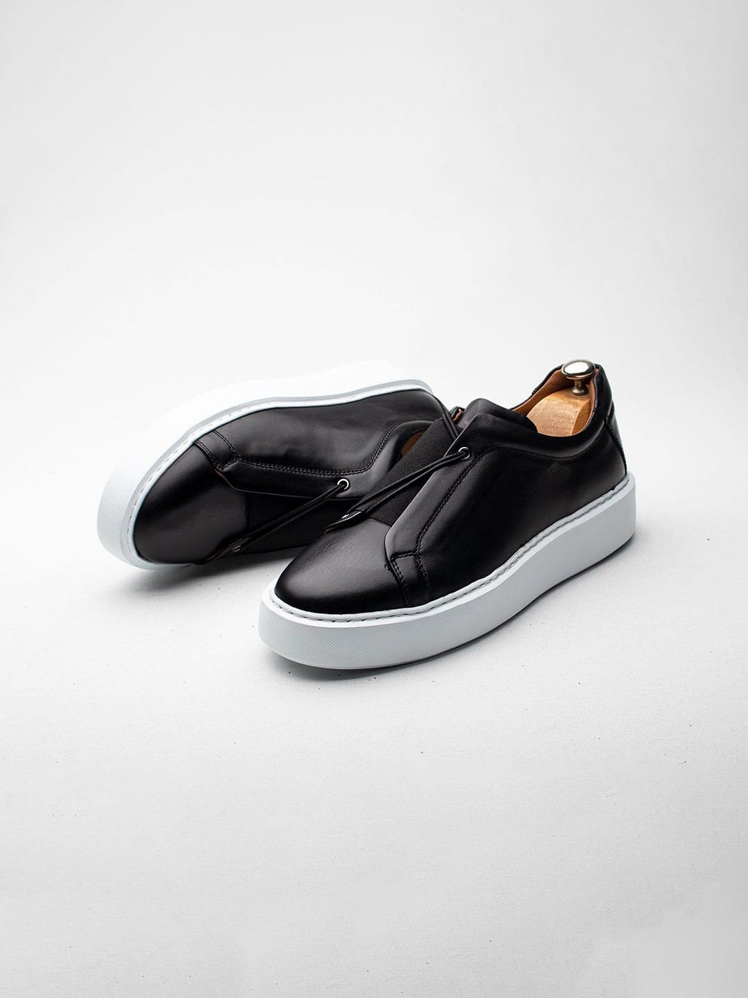 Vento Siyah Deri Boy Uzatan Erkek Sneaker Ayakkabı