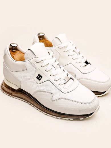 Beyaz Hakiki Deri Boy Uzatan Erkek Sneaker – El Yapımı 5 / 7 / 9 CM Gizli Topuklu Ayakkabı