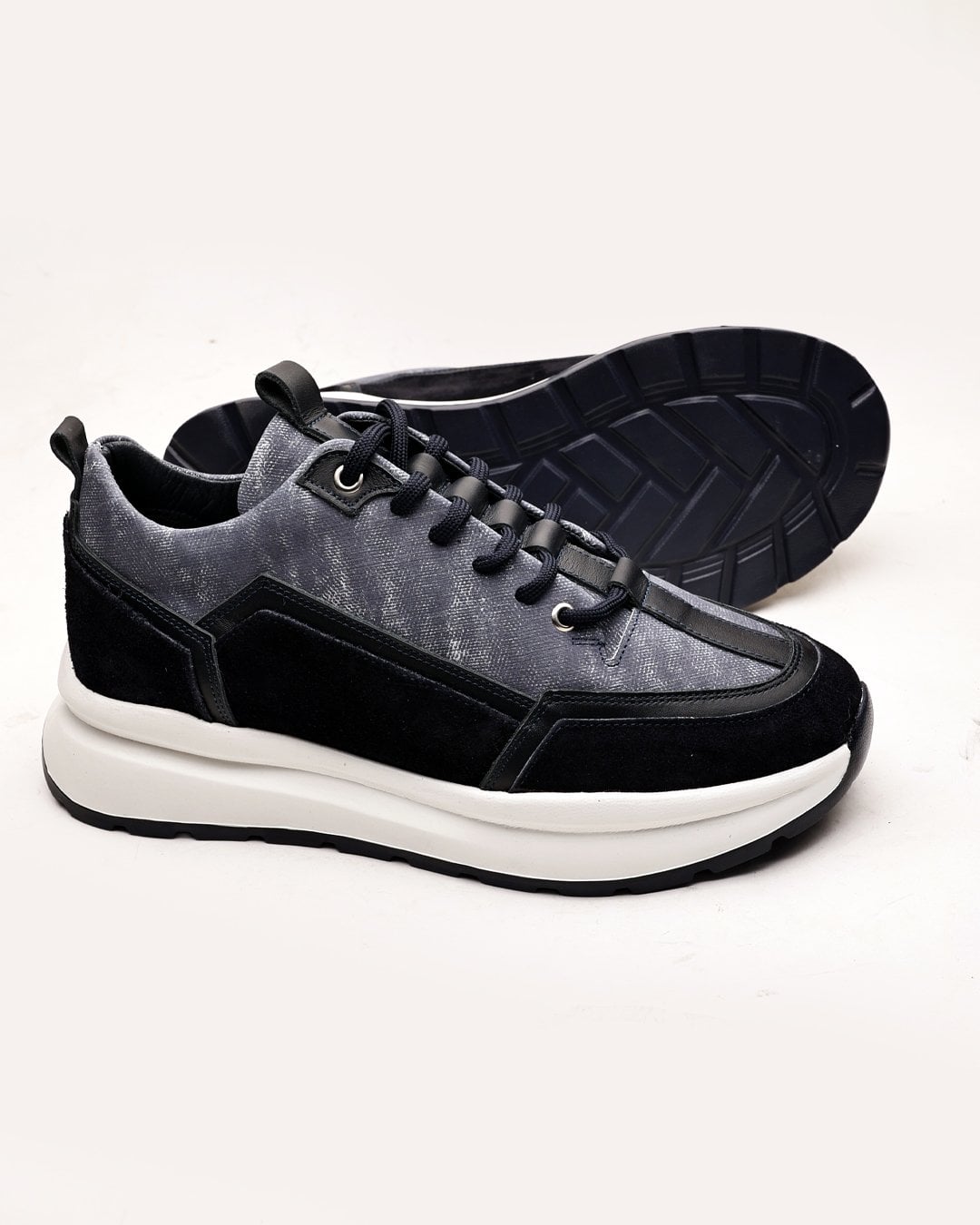 Siyah Gri Hakiki Deri Boy Uzatan Erkek Sneaker Ayakkabı - Görsel 5