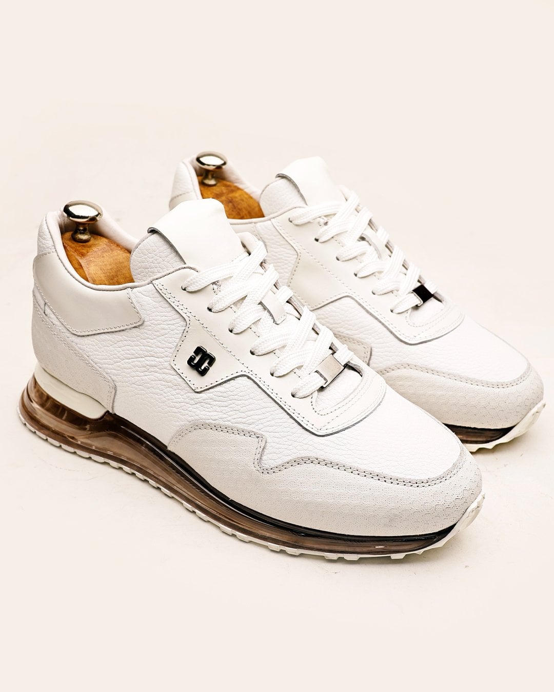 Beyaz Hakiki Deri Boy Uzatan Erkek Sneaker – El Yapımı 5 / 7 / 9 CM Gizli Topuklu Ayakkabı