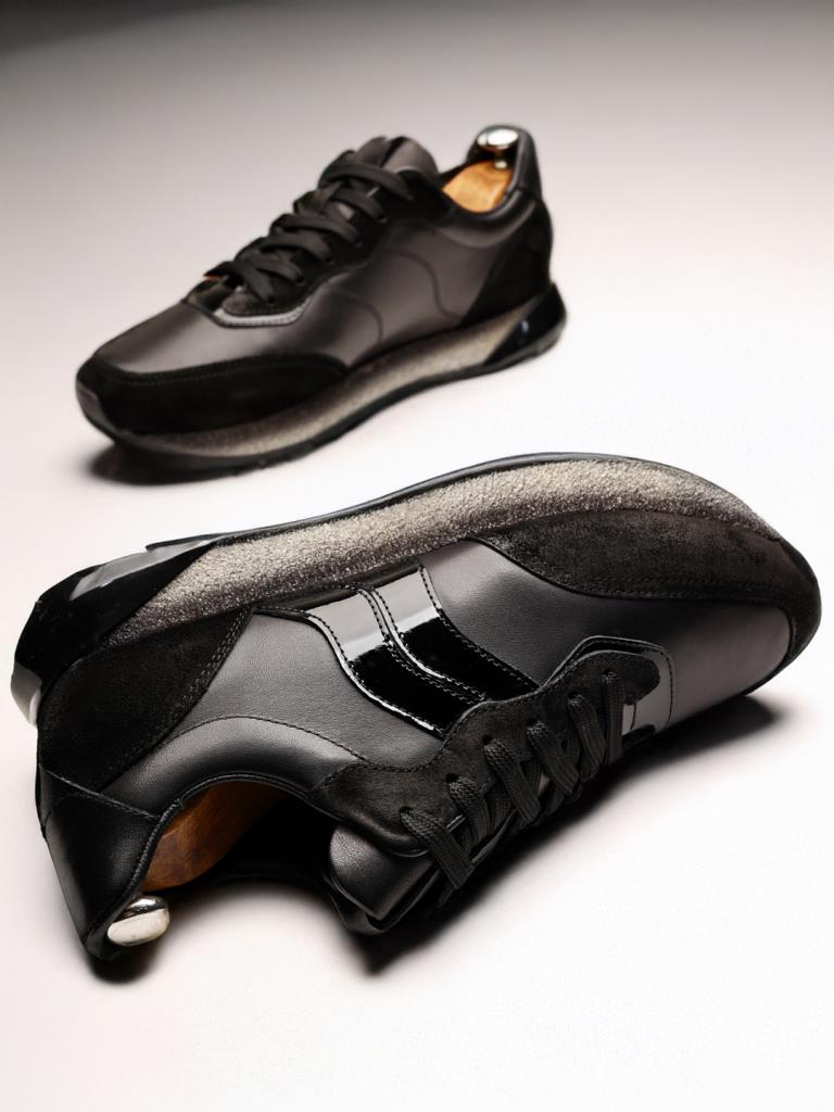 Siyah Deri Boy Uzatan Erkek Sneaker – 5/7/9 cm Gizli Topuklu El Yapımı Ayakkabı - Görsel 6