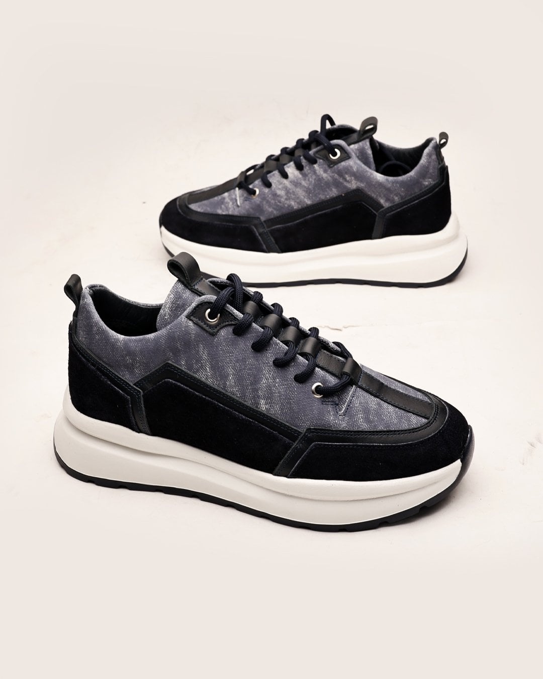 Siyah Gri Hakiki Deri Boy Uzatan Erkek Sneaker Ayakkabı - Görsel 6