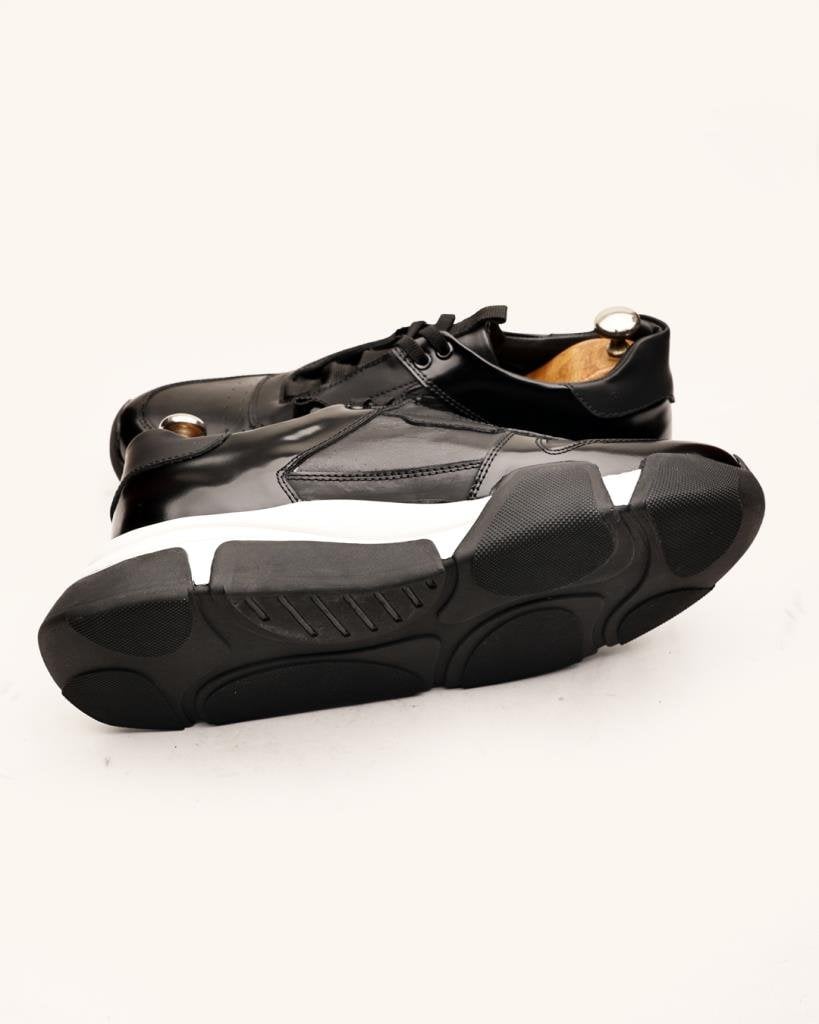 Rovento Siyah Beyaz Hakiki Deri Boy Uzatan Erkek Sneaker - Görsel 6