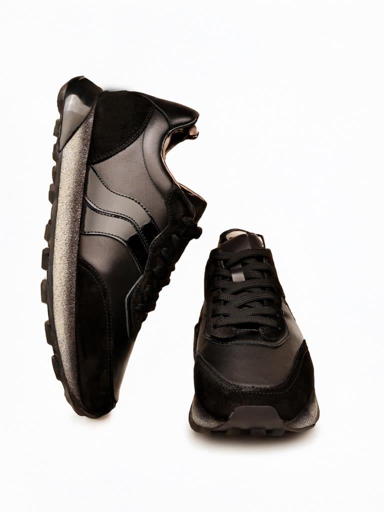 Siyah Deri Boy Uzatan Erkek Sneaker – 5/7/9 cm Gizli Topuklu El Yapımı Ayakkabı - Görsel 7