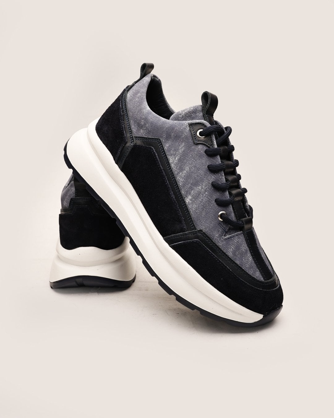 Siyah Gri Hakiki Deri Boy Uzatan Erkek Sneaker Ayakkabı - Görsel 7