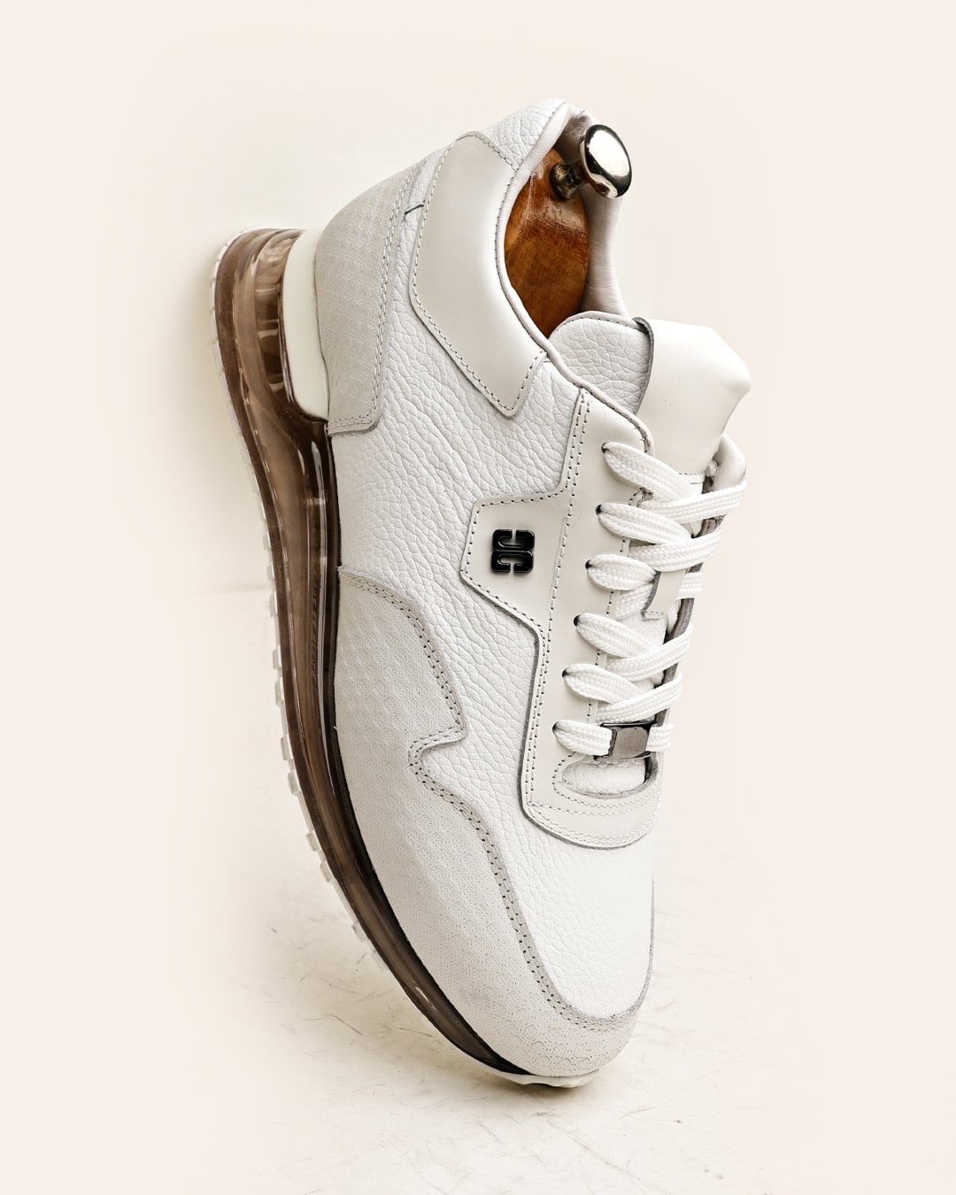 Beyaz Hakiki Deri Boy Uzatan Erkek Sneaker – El Yapımı 5 / 7 / 9 CM Gizli Topuklu Ayakkabı - Görsel 5