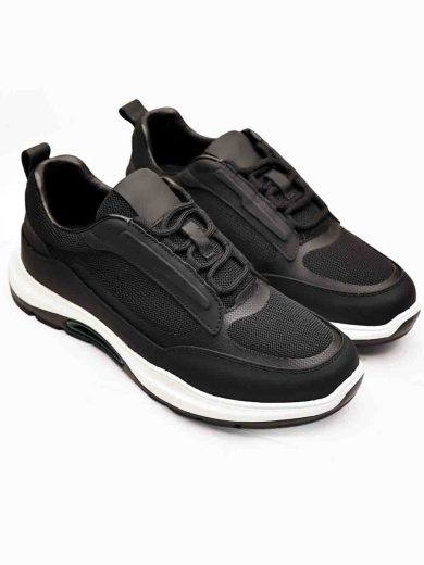 Siyah AirFlex Hakiki Deri Boy Uzatan Erkek Sneaker