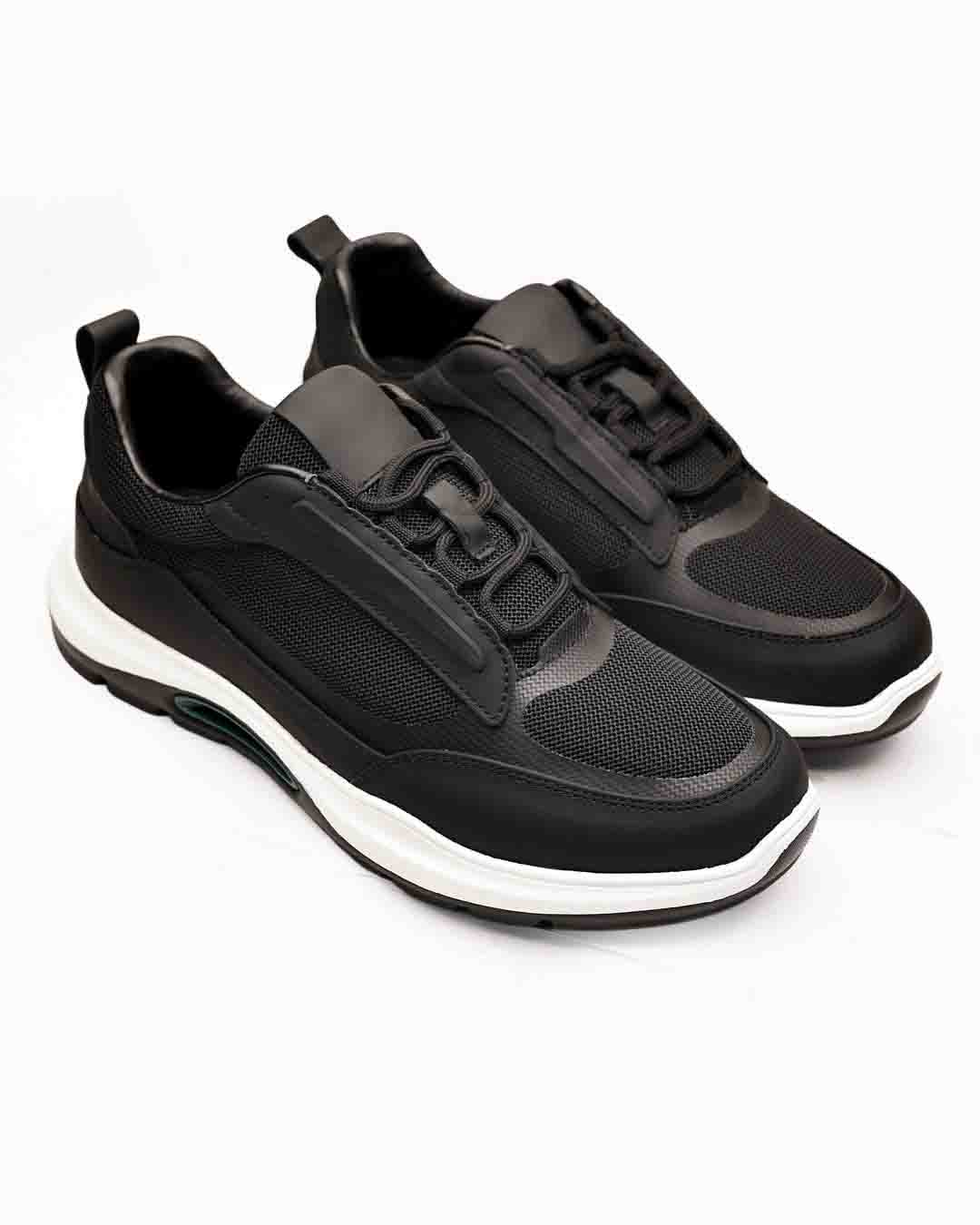 Siyah AirFlex Hakiki Deri Boy Uzatan Erkek Sneaker