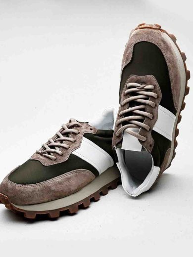 Haki Süet Detaylı Boy Uzatan Erkek Retro Sneaker