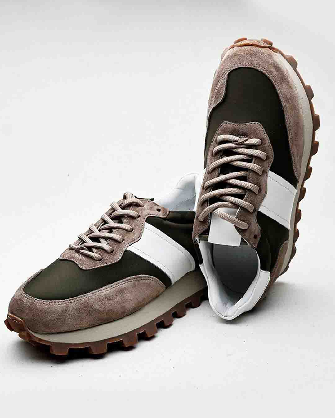 Haki Süet Detaylı Boy Uzatan Erkek Retro Sneaker