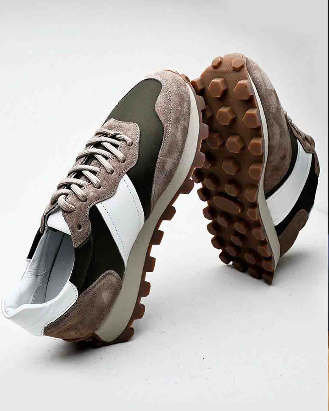 Haki Süet Detaylı Boy Uzatan Erkek Retro Sneaker - Görsel 4