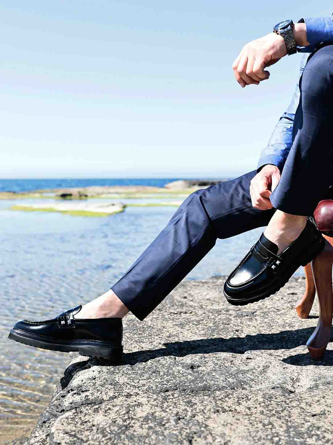 Siyah Hakiki Deri Boy Uzatan Erkek Loafer Ayakkabı - Görsel 3