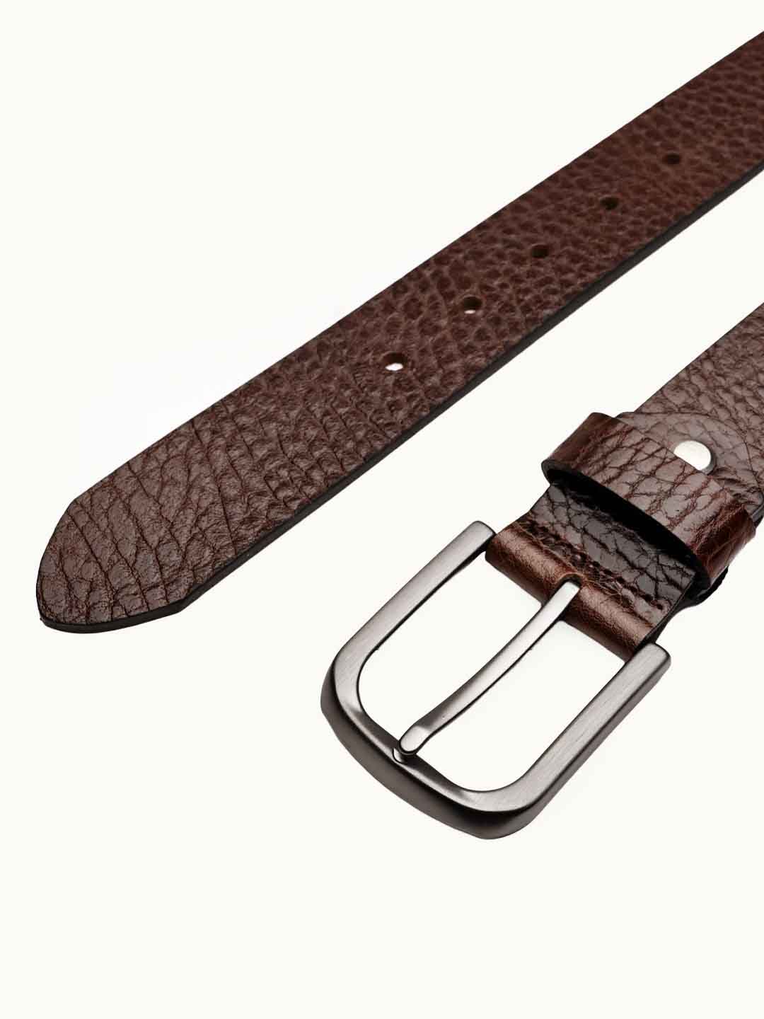 Kestane Kahve Kırışık Dokulu Erkek Kemer Yuvarlak Füme Tokalı Model - Görsel 2