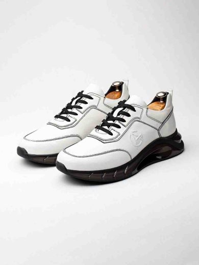 Beyaz Siyah Air Tabanlı Hakiki Deri Boy Uzatan Erkek Sneaker