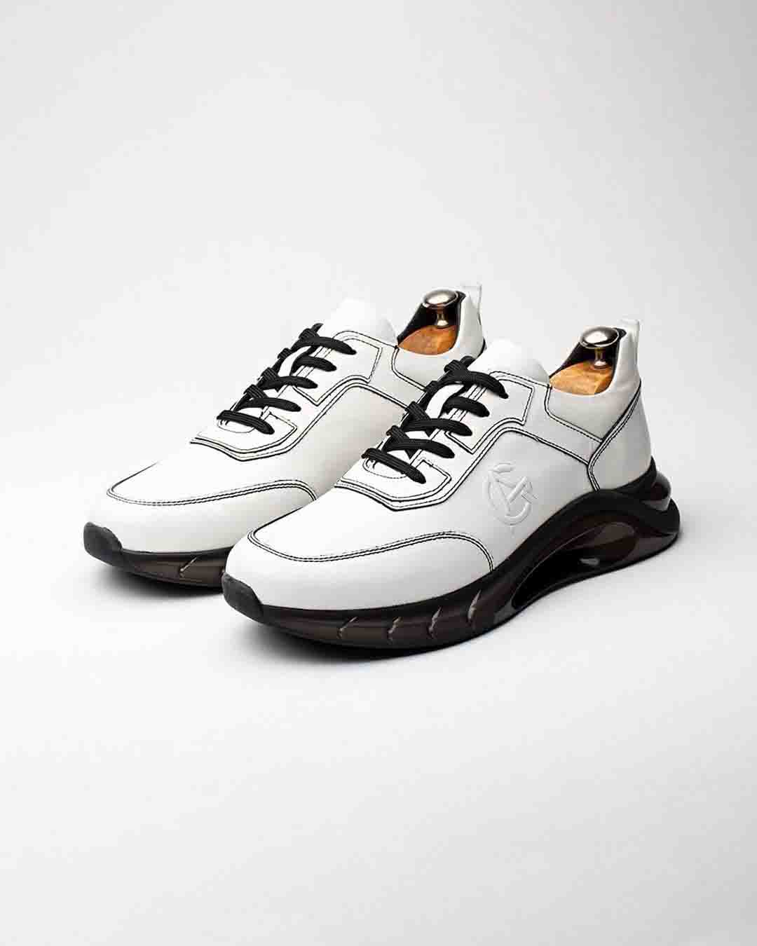 Beyaz Siyah Air Tabanlı Hakiki Deri Boy Uzatan Erkek Sneaker