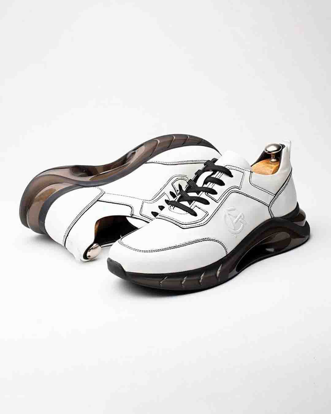 Beyaz Siyah Air Tabanlı Hakiki Deri Boy Uzatan Erkek Sneaker - Görsel 4