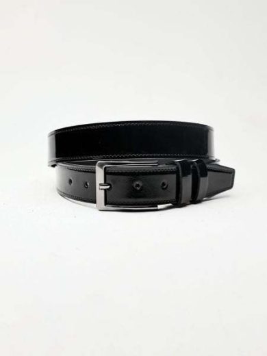 Siyah Dikiş Kenarlı Erkek Kemer Metal Çerçeve Tokalı Klasik Model