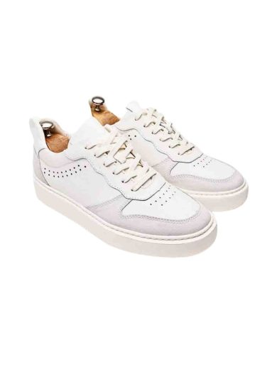 Beyaz Gri Süet Detaylı Hakiki Deri Boy Uzatan Erkek Sneaker