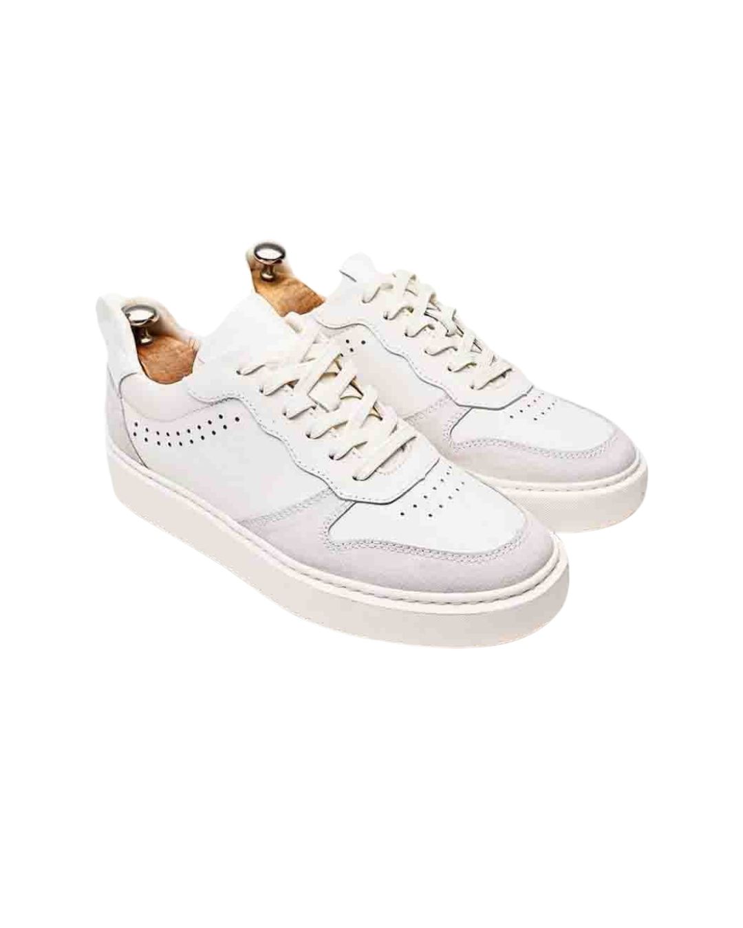Beyaz Gri Süet Detaylı Hakiki Deri Boy Uzatan Erkek Sneaker