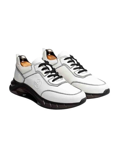 Beyaz Siyah Air Tabanlı Hakiki Deri Boy Uzatan Erkek Sneaker