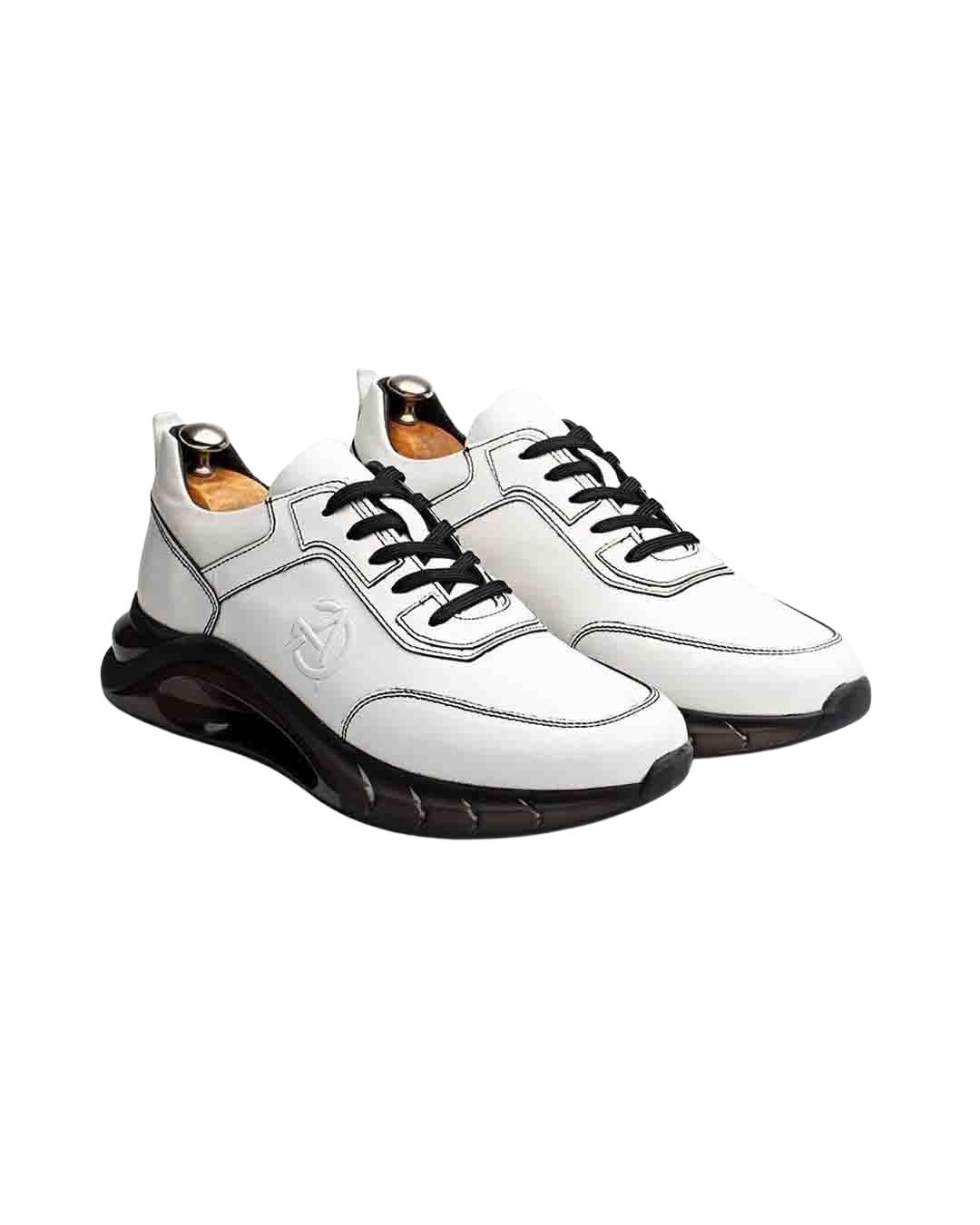 Beyaz Siyah Air Tabanlı Hakiki Deri Boy Uzatan Erkek Sneaker