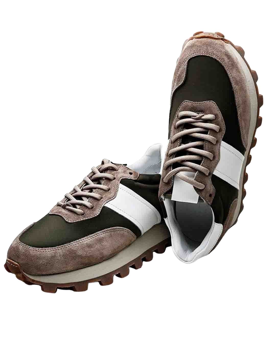 Haki Süet Detaylı Boy Uzatan Erkek Retro Sneaker