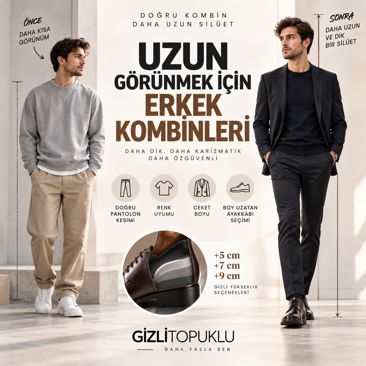 Uzun görünmek için erkek kombinleri